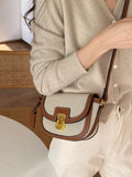 New Small Style Contrast Panel Canvas Retro One Shoulder Crossbody Saddle Bag