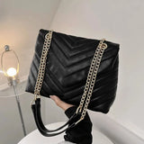 Fashionable V-shaped Embroidery Thread Simple Square Bag Chain Crossbody Shoulder Bag All-season Universal For Women