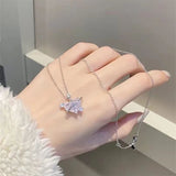 New Trend Unique Design Elegant Delicate Light Luxury Pink Zircon Heart Necklace Women Jewelry Party Gift