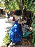 New Vintage Blue Lace Floral Dress Woman Holiday Sext Backless Midi Dress Casual Sleeveless Korean Fashion Dress Chic