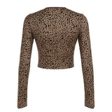 Leopard Sexy Single Breasted Women’s Tops Long Sleeve Slim Fit Gyaru Clothing Streetwear Trendy T-Shirts Autumn