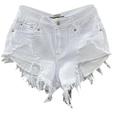 Fashion Korean White Jeans Hole Ripped Low Waist Denim Shorts Women