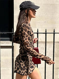 Sexy Leopard Print Mini Dress Women Slim Long Sleeve O-neck Dresses Spring Summer Vintage High Street Lady High Streetwear