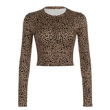 Leopard Sexy Single Breasted Women’s Tops Long Sleeve Slim Fit Gyaru Clothing Streetwear Trendy T-Shirts Autumn