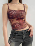 Vintage Aesthetic Paisley Print Sleeveless Slim Cropped Camisole Vest Top Women