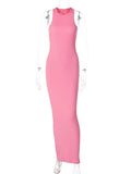 Women Fashion Summer Sleeveless Streetwear Bodycon Pink Pencil Long Dress Wholesale Items For Business