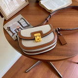 New Small Style Contrast Panel Canvas Retro One Shoulder Crossbody Saddle Bag