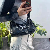 Gothic Punk Women's Butterfly Shoulder Bags Retro Rivet Y2k Girls Underarm Bag Cool Chain Female Crossbody Bag Armpit Handbags