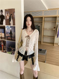 Fairycore Lace Up Turn-down Collar Blouse Women Long Sleeve Korean Fashion Autumn Shirt Slim Thin Women Blousa Y2k