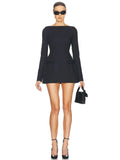 Double Bow Long Sleeve Sexy Mini Dress For Women Autumn Winter New Solid High Waist Bodycon Club Party Dress Elegant