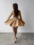 Elegant Long Sleeve Mini Dress Sweater Women Winter O Neck Tight Sexy Chic Pleated Skirt Basic Female Knit Jumper