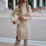 Autumn Winter New Women's Knitted Wrap Hip Skirt High Neck Warm and Thickened Elegant Knitted Sweater Long Sleeve Dress