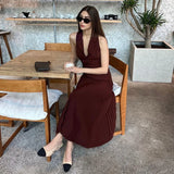 Summer New Pleated Skirt Suit For Women Slim Sleeveless Short Vest Top Solid Long Skirt High Waist Fashion Two Pieces Set