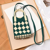 Fashion Geometric Pattern Mini Shoulder Bag Women's Knitted Handbag Female Woven Shopper Purse Design Chain Crossbody Bag