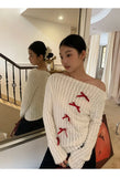 Skew Collar Off Shoulder Knitted Tops Women Spring Autumn New Bottoming Pullovers Y2k Long Sleeve Slim Fit Sweaters