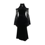 Halloween  Long-sleeved Witch Dress for Women Fashion Elegant Evening Party Dresses Sexy Slim Fit Lace Splicing