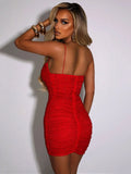 Sequins Backless Sexy Mini Dress For Women Robe Summer New Spaghetti Strap Sleeveless Ruched Party Short Dress Vestido