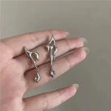 Y2k Liquid Metal Geometric Irregular Zircon Earrings for Women Asymmetrical Earrings Jewelry Gifts