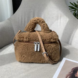 Soft Plush Women's Small Shoulder Bag Faux Lamb Wool Ladies Bucket Crossbody Bags Winter Furry Female Phone Pouch Purse Handbags