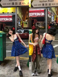 New Vintage Blue Lace Floral Dress Woman Holiday Sext Backless Midi Dress Casual Sleeveless Korean Fashion Dress Chic