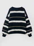 Harajuku Loose Sweater Vintage Batwing Sleeve Striped Knitted Jumpers Casual Office Lady Knitting Tops Elegant Cloth