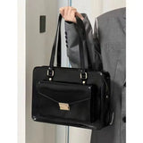  Vintage Black Shoulder Bag Briefcase Women Preppy Style Pu Leather Jk Handbag Ladies Large Capacity Casual Handbags Y2k