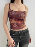 Vintage Aesthetic Paisley Print Sleeveless Slim Cropped Camisole Vest Top Women