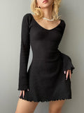 Black Frill Long Sleeve Mini Dress