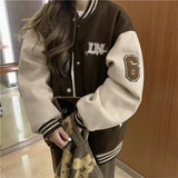 Y2k Varsity Bomber Jacket Women Red Brown Korean Fashion Winter Coat Vintage Baseball Jackets Hip Hop Streetwear Outerwear Tide