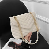 Fashionable V-shaped Embroidery Thread Simple Square Bag Chain Crossbody Shoulder Bag All-season Universal For Women