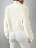 Women's Ribbed Knitted Sweater, Mock Neck Long Sleeve Pullover, Solid Color High Neck Drop Shoulder Jumper