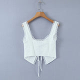 Sexy white lace crop tops women Summer casual lace tank top for women cute tops front tie corset top korean streetwear y2k