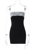 Lace Strapless Sexy Mini Dress For Women Robe Patchwork Off-shoulder Sleeveless Backless High Waist Bodycon Club Dress