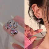 Y2K Pink Peach Zircon Heart Drop Pendant Earrings for Women Egirl Sweet Crystal Earrings New Fashion Jewelry