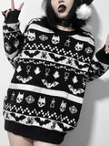 Halloween Dark Gothic Skull Punk Retro Bat Pattern Autumn Winter Soft Warm Knitted Sweater Women's Pullover