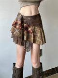 American Retro Asymmetrical Women’s Mini Skirts Lace Stripes Plaid Leather Irregular Fashion Chic Design Short Dresses