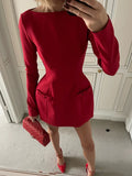 Double Bow Long Sleeve Sexy Mini Dress For Women Autumn Winter New Solid High Waist Bodycon Club Party Dress Elegant