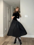 Elegant Black Patchwork Full Sleeves Long Dress Fashion Solid Velvet Slim Fit Pleated Hem Maxi Dresses New Woman Club Party Robe