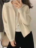 Casual Knitted Cardigan Sweaters Women Autumn Vintage Zip-up Solid Loose Long Sleeve Tops Knitwear Chic Kpop