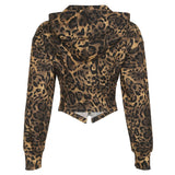 Autumn New Zip Up Hooded Women’s Sweats Long Sleeve Binding Waist Leopard Streetwear Hoodies Gyaru Baddie Y2k