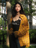 Vintage Y2k Plaid Shirt Women Casual Loose Long Sleeve Shirt Streetwear American Retro 90s Tops Broken Lazy Blouse