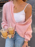 Fashion Mohair Knitted Single Breasted Cardigan for Women Loose Solid O-neck Long Sleeve Lazy Sweater  Autumn Lady Knitwear