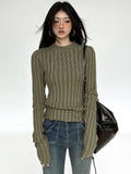 Vintage Green Crop Sweater Women Fairy Grunge Striped Pullover Casual Slim Knitted Jumper Harajuku Fashion Sueter Mujer