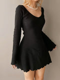 Black Frill Long Sleeve Mini Dress