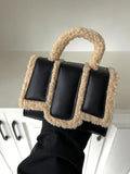 Lamb Wool Spliced PU HandBag Women Autumn/Winter New Simple   Advanced Small Black Bag Exquisite Versatile Crossbody Bag