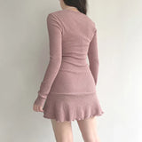 Pink Sweet Square Neck Knit Mini Dress