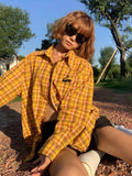 Vintage Y2k Plaid Shirt Women Casual Loose Long Sleeve Shirt Streetwear American Retro 90s Tops Broken Lazy Blouse