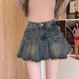 Vintage Fringe Design Slimming High-waisted Denim Skirt Women's Mini Dress Plenty Wrinkles For Summer