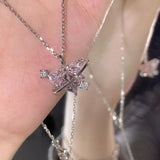 New Trend Unique Design Elegant Delicate Light Luxury Pink Zircon Heart Necklace Women Jewelry Party Gift