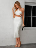 White Halter Diamond Setting Bandage Dress